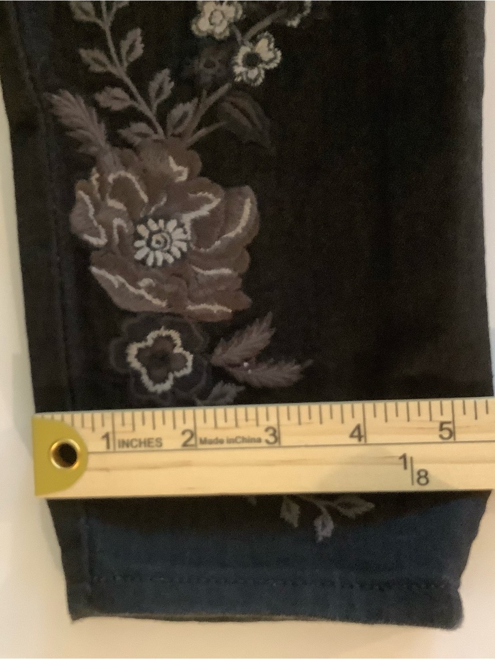 Miss Me Black Skinny Jeans with Gray Floral Accents - Picture 8 of 9